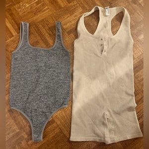 Colsie Size S. dark grey heater body suit. Tan jumper. Unworn. No tags.